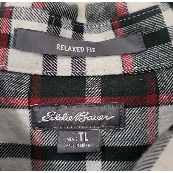 EDDIE BAUER Relaxed Fit Gray/Red Plaid Button Down Flannel Shirt Men's Size TL - Picture 2 of 14